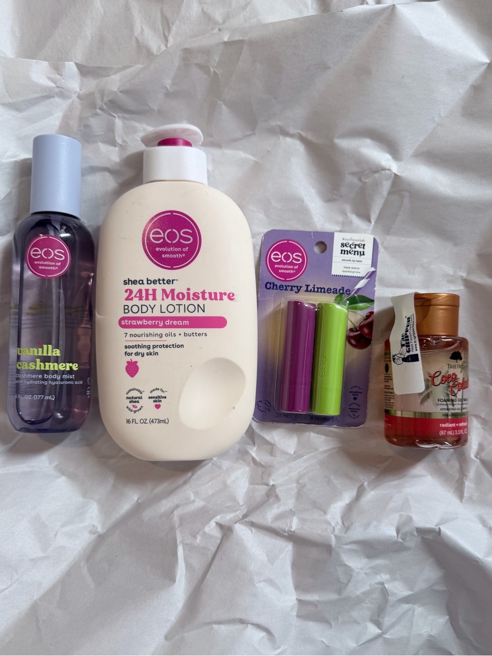 EOSCherry Lip Balm Set, Vanilla Cashmere Body mist and body cream